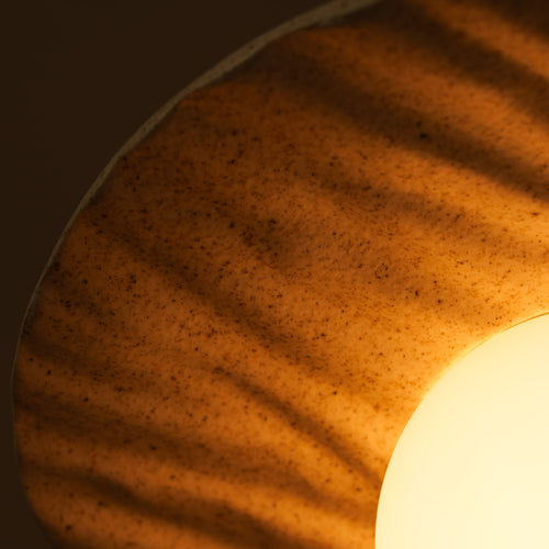 Speckled Cream Matt Porth Pendant Light in Ceramic and Oak