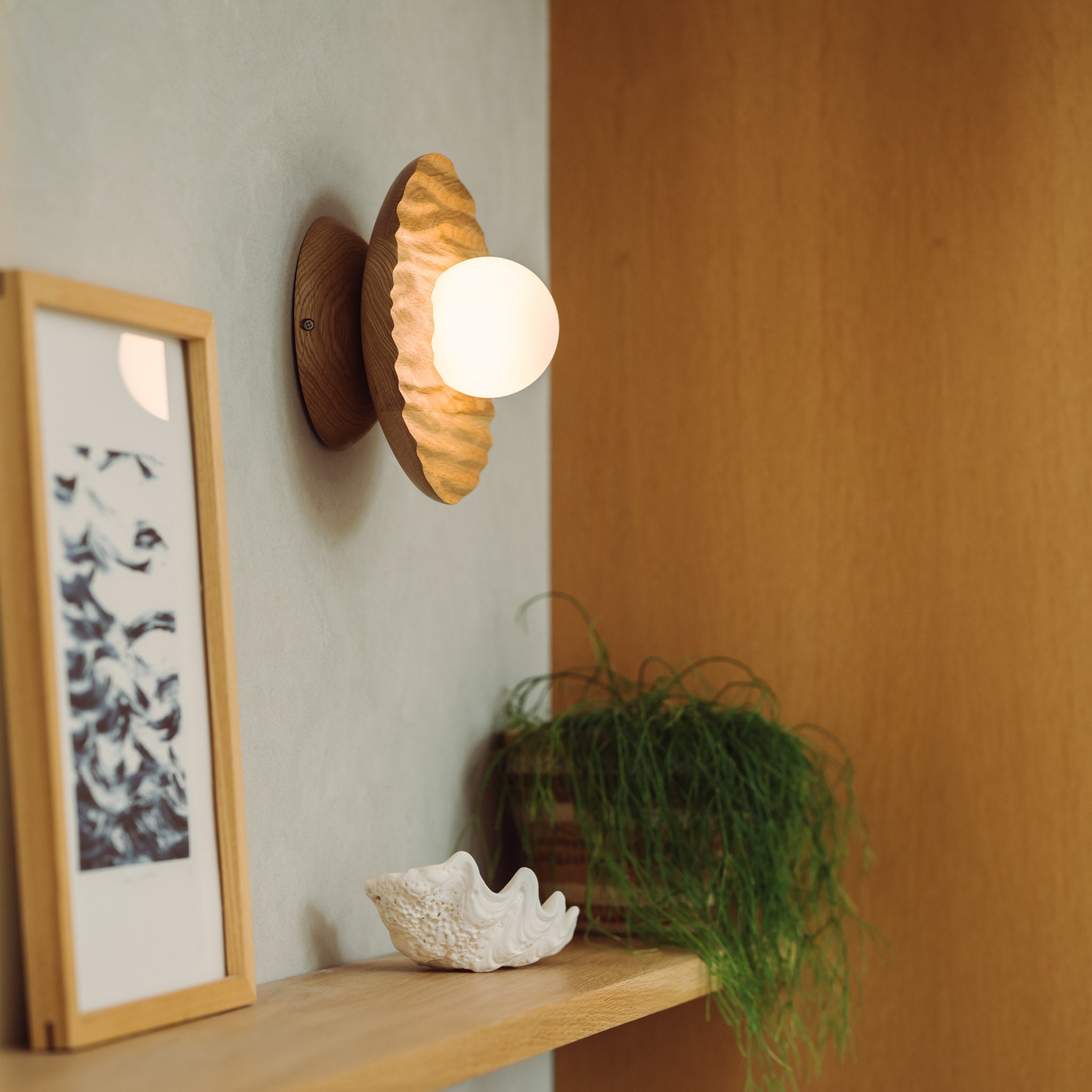 Porth Flush Mount Wall Light in Solid Oak