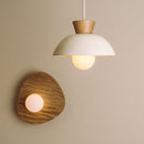 Speckled Cream Matt Small Dawn Pendant Light in Ceramic and Oak