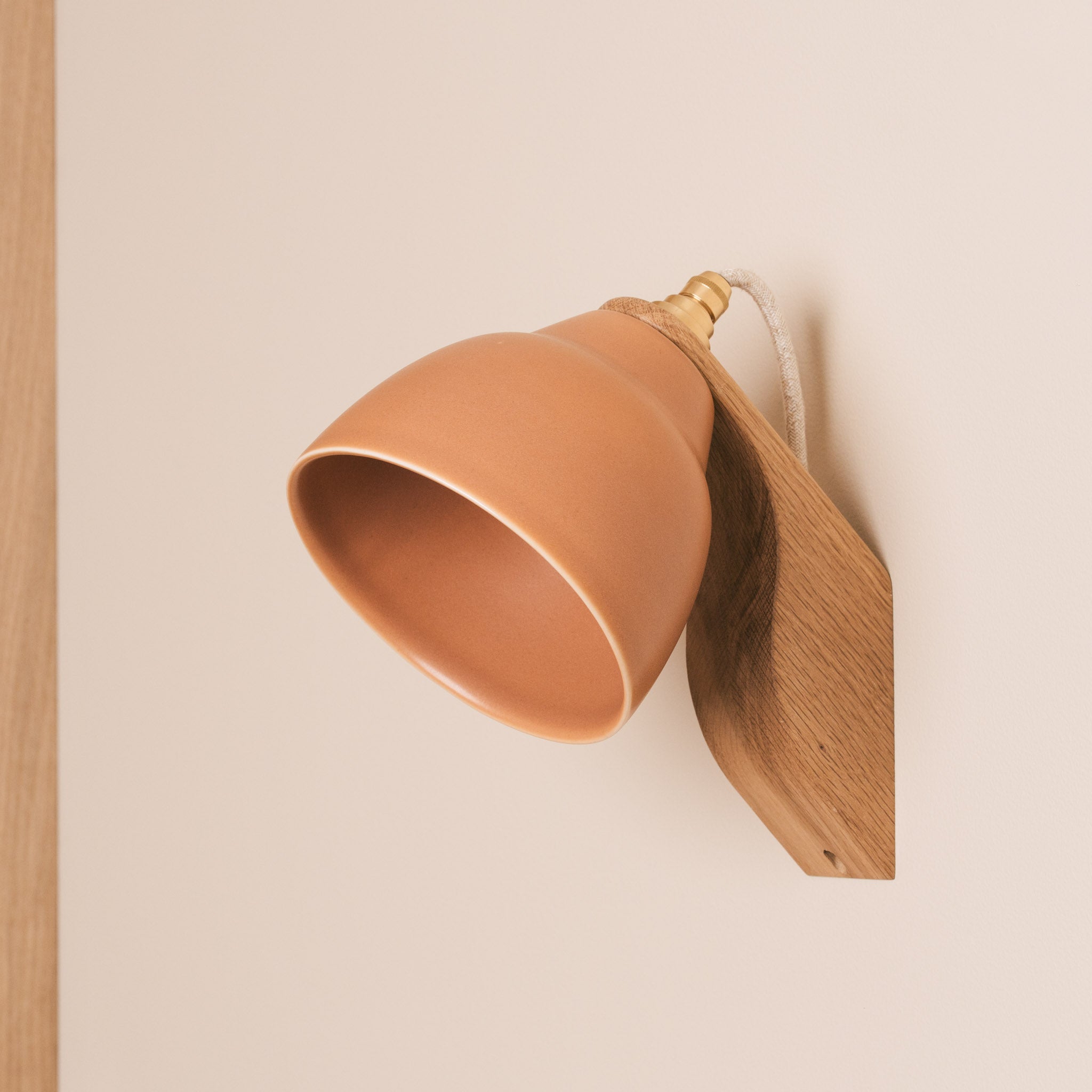 Terracotta Element Wall Light in Ceramic and Oak