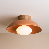 Terracotta Dawn Flush Mount Ceiling Light in Ceramic and Oak