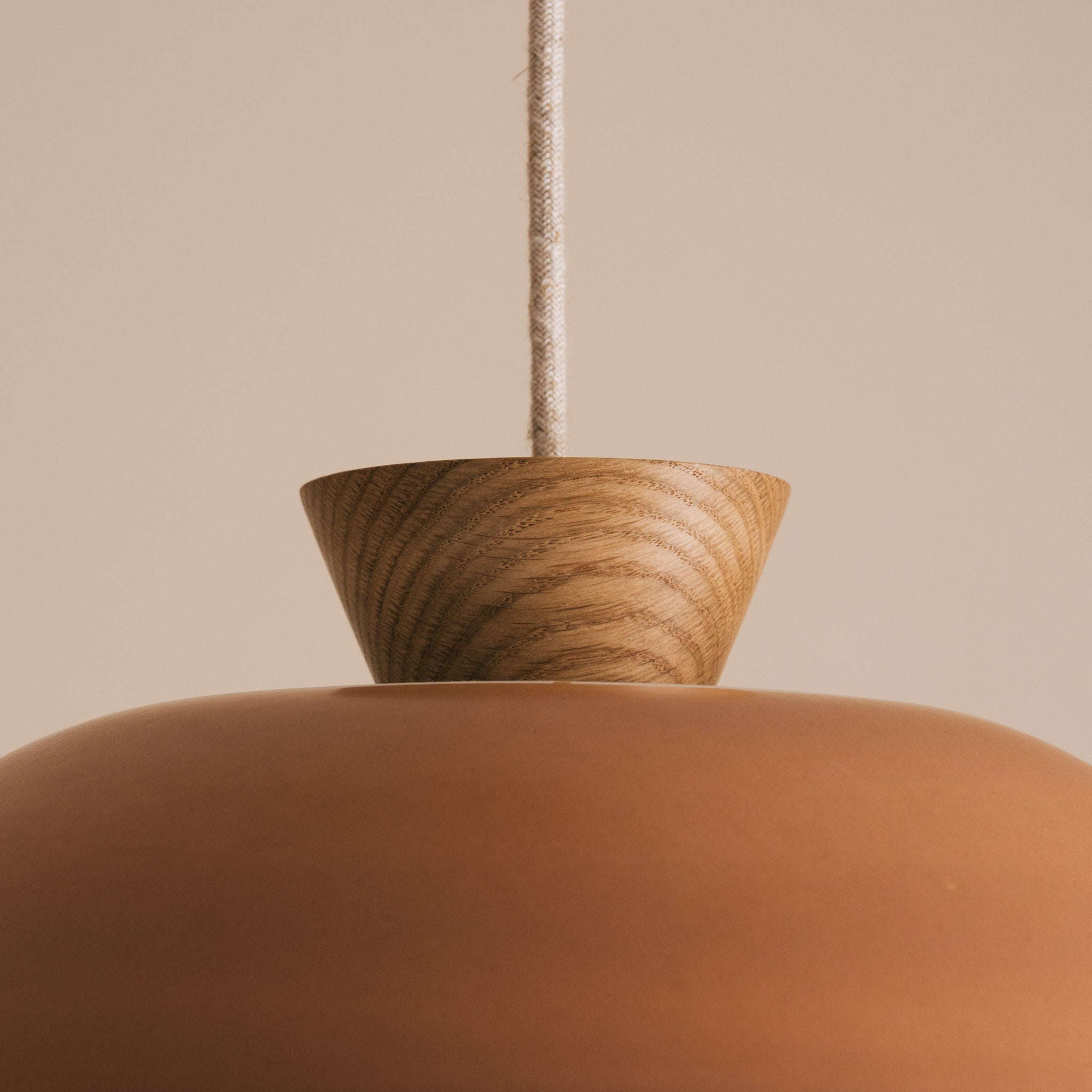 Terracotta Dawn Pendant Light in Ceramic and Oak