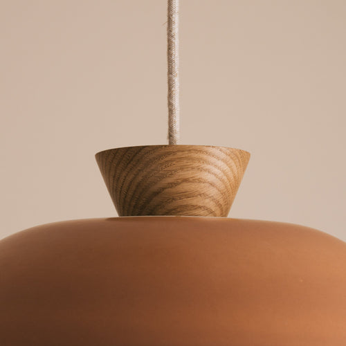 Terracotta Dawn Pendant Light in Ceramic and Oak