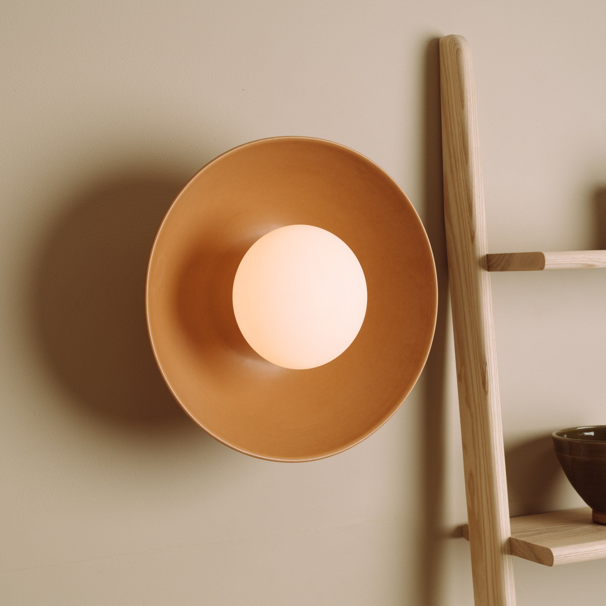 Terracotta Dawn Wall Light Sconce in Ceramic and Oak