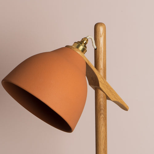 Terracotta Element Floor Lamp in Solid Oak Wood and Ceramic