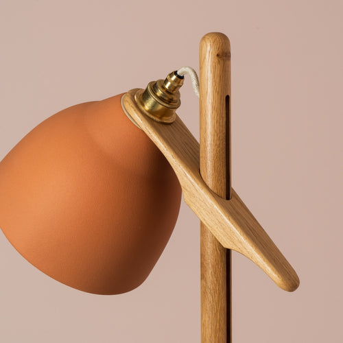 Terracotta Element Floor Lamp in Solid Oak Wood and Ceramic