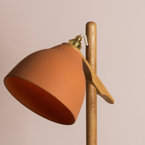 Terracotta Element Floor Lamp in Solid Oak Wood and Ceramic
