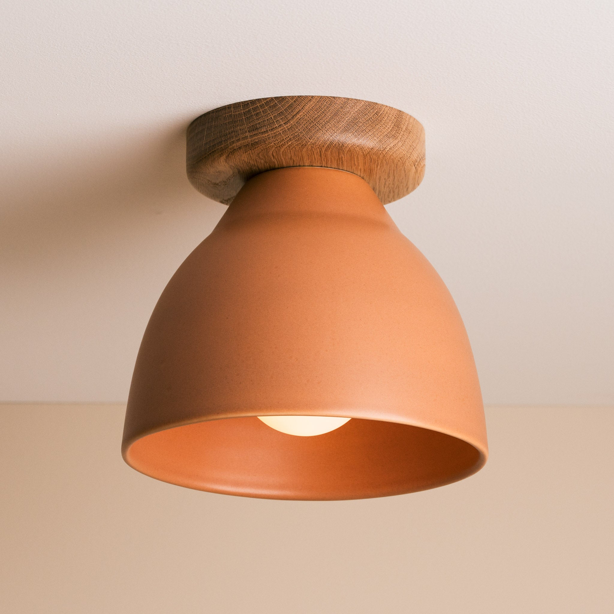 Terracotta Element Flush Mount Ceiling Light in Ceramic and Oak