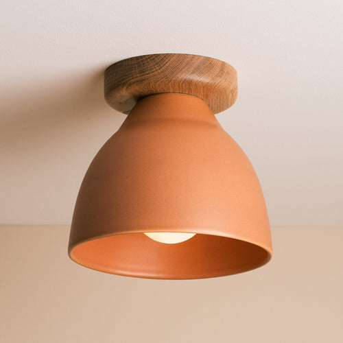 Element Flush Mount Ceiling Light in Ceramic and Oak [OUTLET]