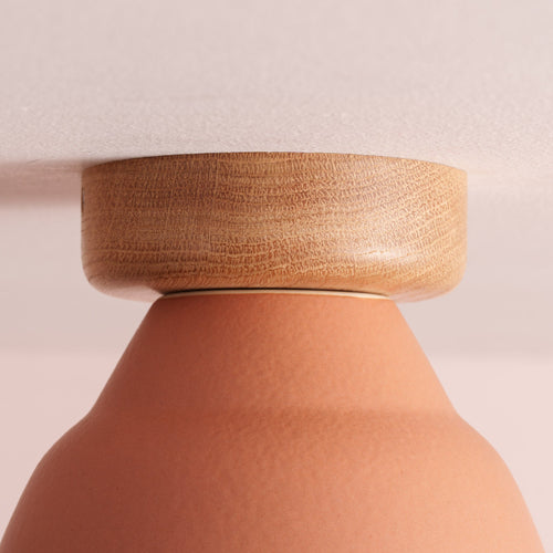 Terracotta Element Flush Mount Ceiling Light in Ceramic and Oak