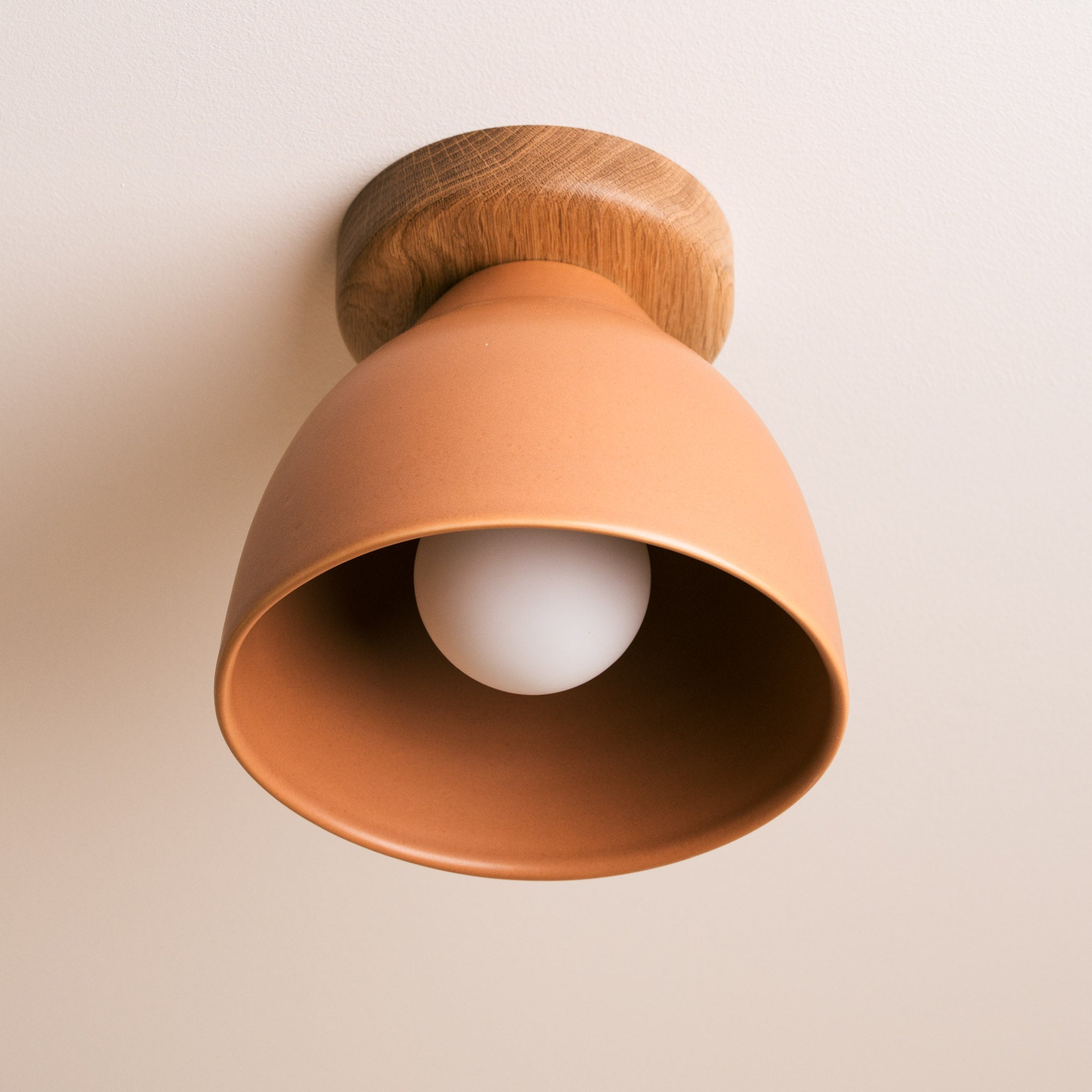 Terracotta Element Flush Mount Ceiling Light in Ceramic and Oak