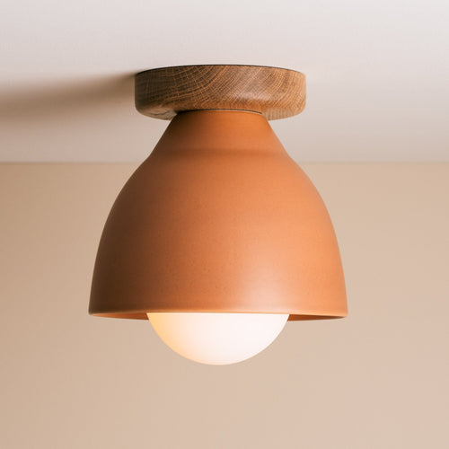 Terracotta Element Flush Mount Ceiling Light in Ceramic and Oak