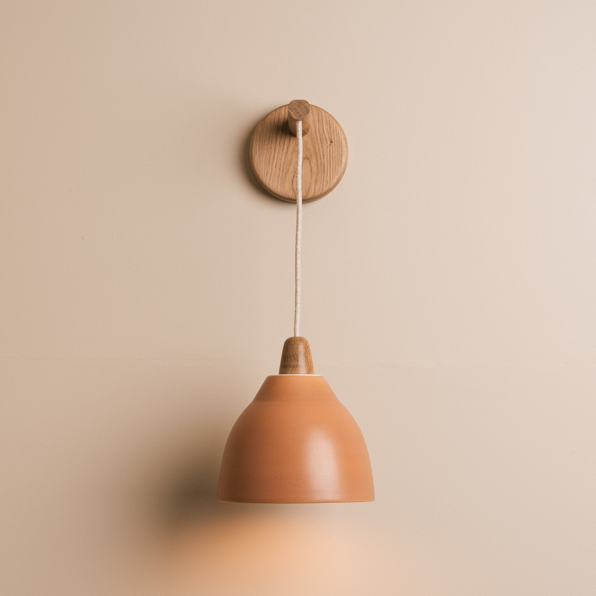 Terracotta Element Hanging Wall Light in Ceramic and Oak