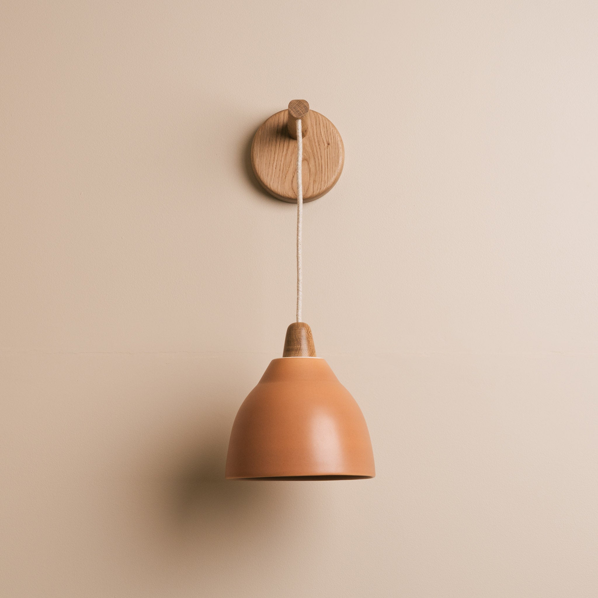 Terracotta Element Hanging Wall Light in Ceramic and Oak