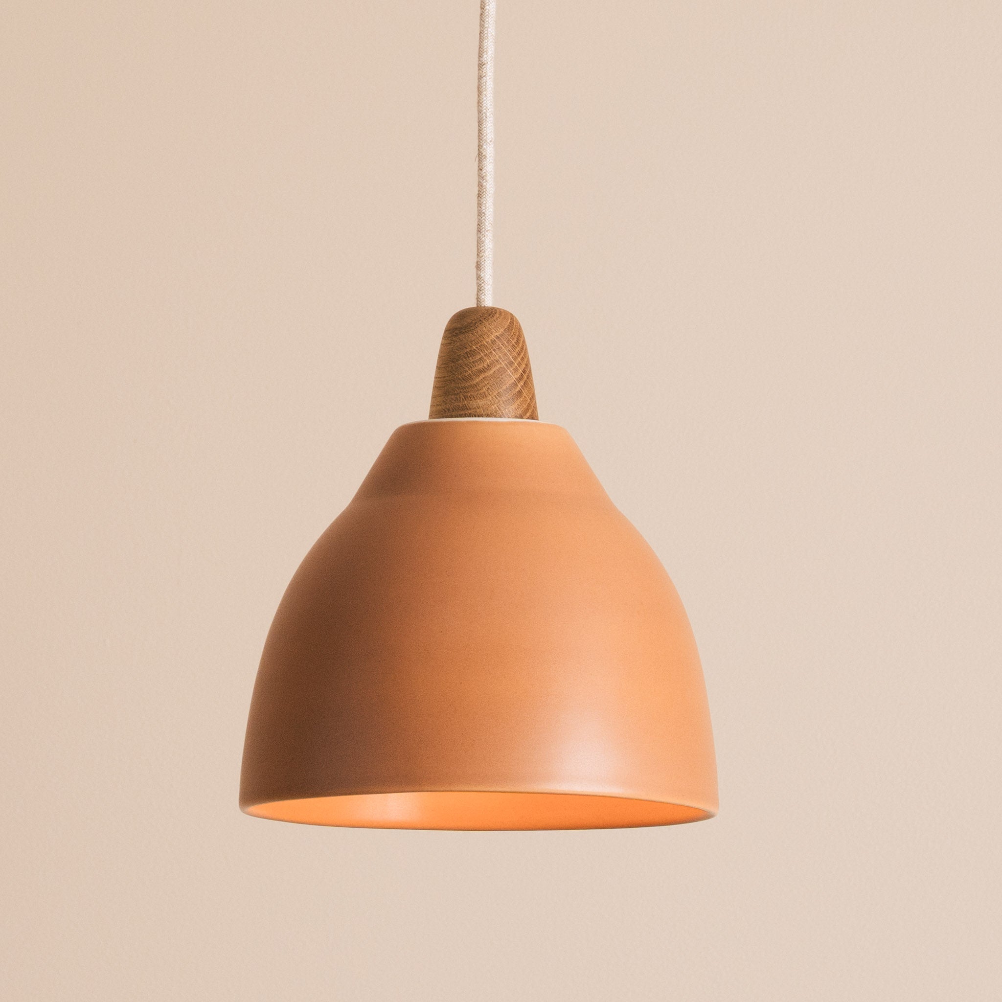Terracotta Element Pendant Light in Ceramic and Oak