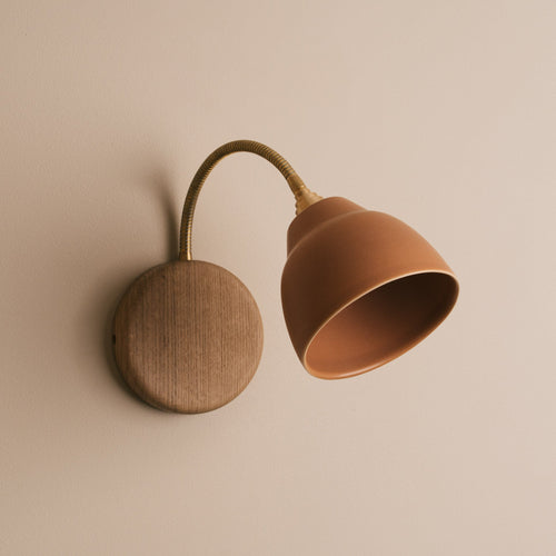 Terracotta Flex Wall Light in Brass/Nickel, Ceramic and Oak - Small Element