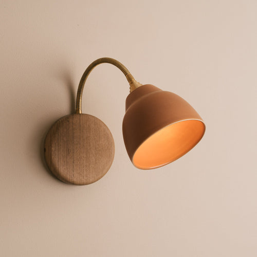 Terracotta Flex Wall Light in Brass/Nickel, Ceramic and Oak - Small Element
