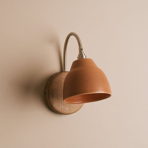Terracotta Flex Wall Light in Brass/Nickel, Ceramic and Oak - Small Element