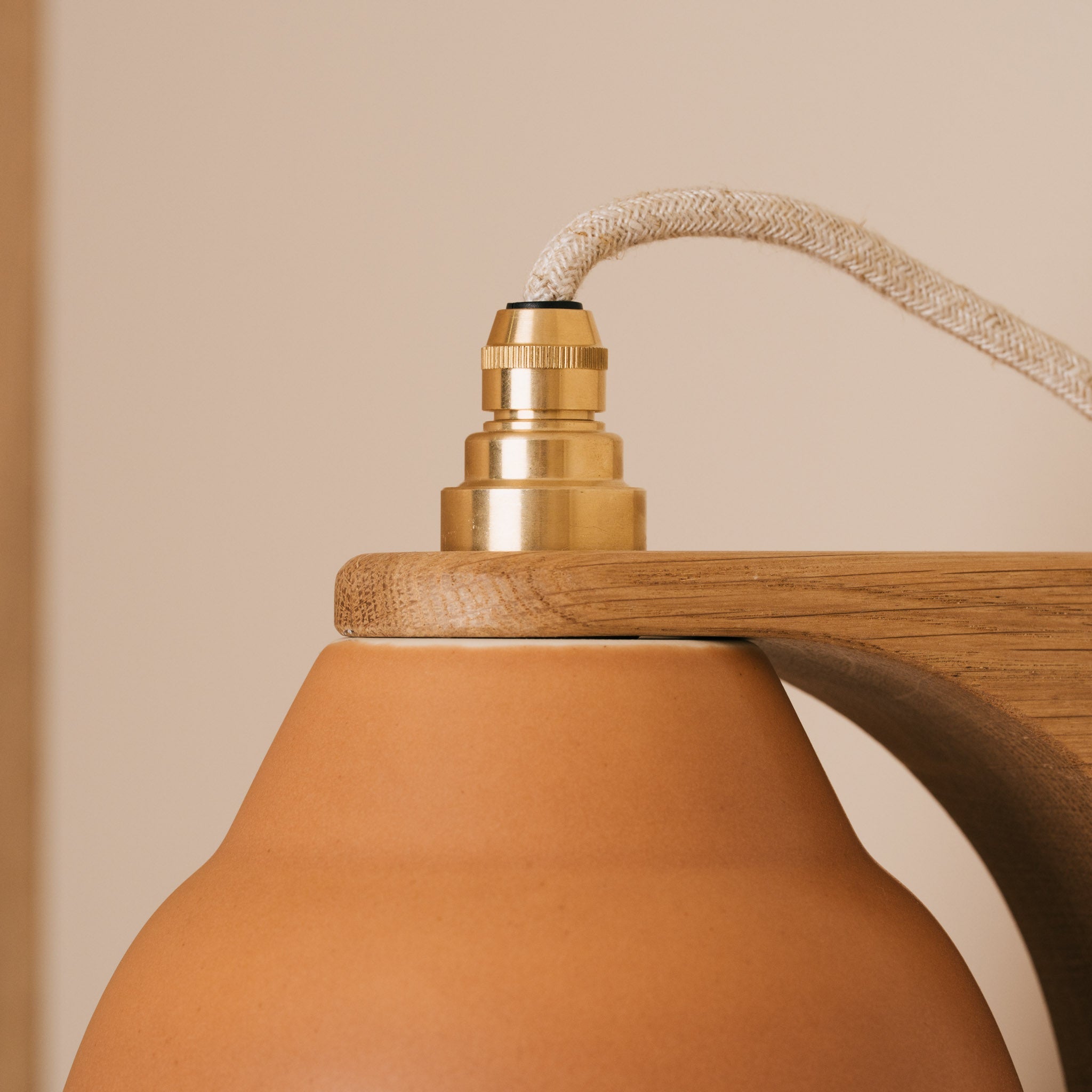 Terracotta Right-Angle Element Wall Light in Ceramic and Oak