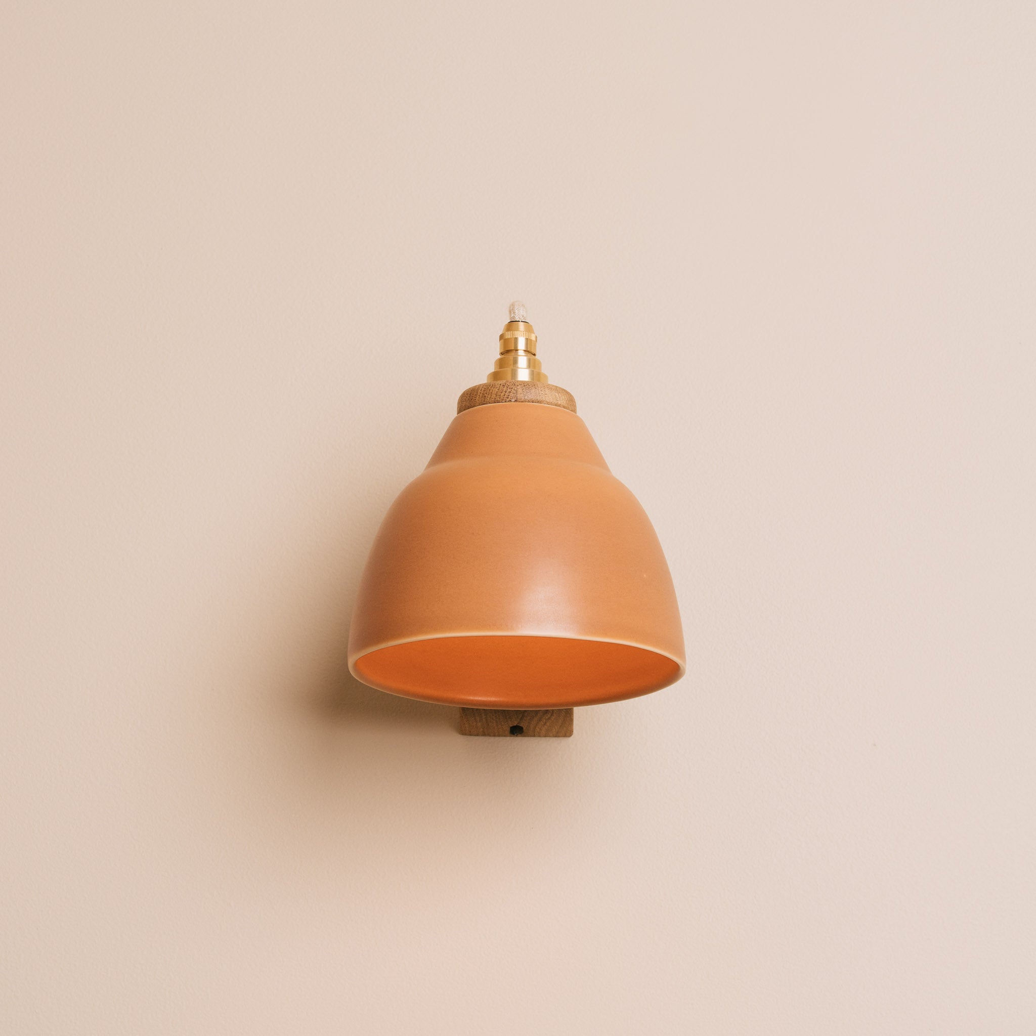 Terracotta Right-Angle Element Wall Light in Ceramic and Oak
