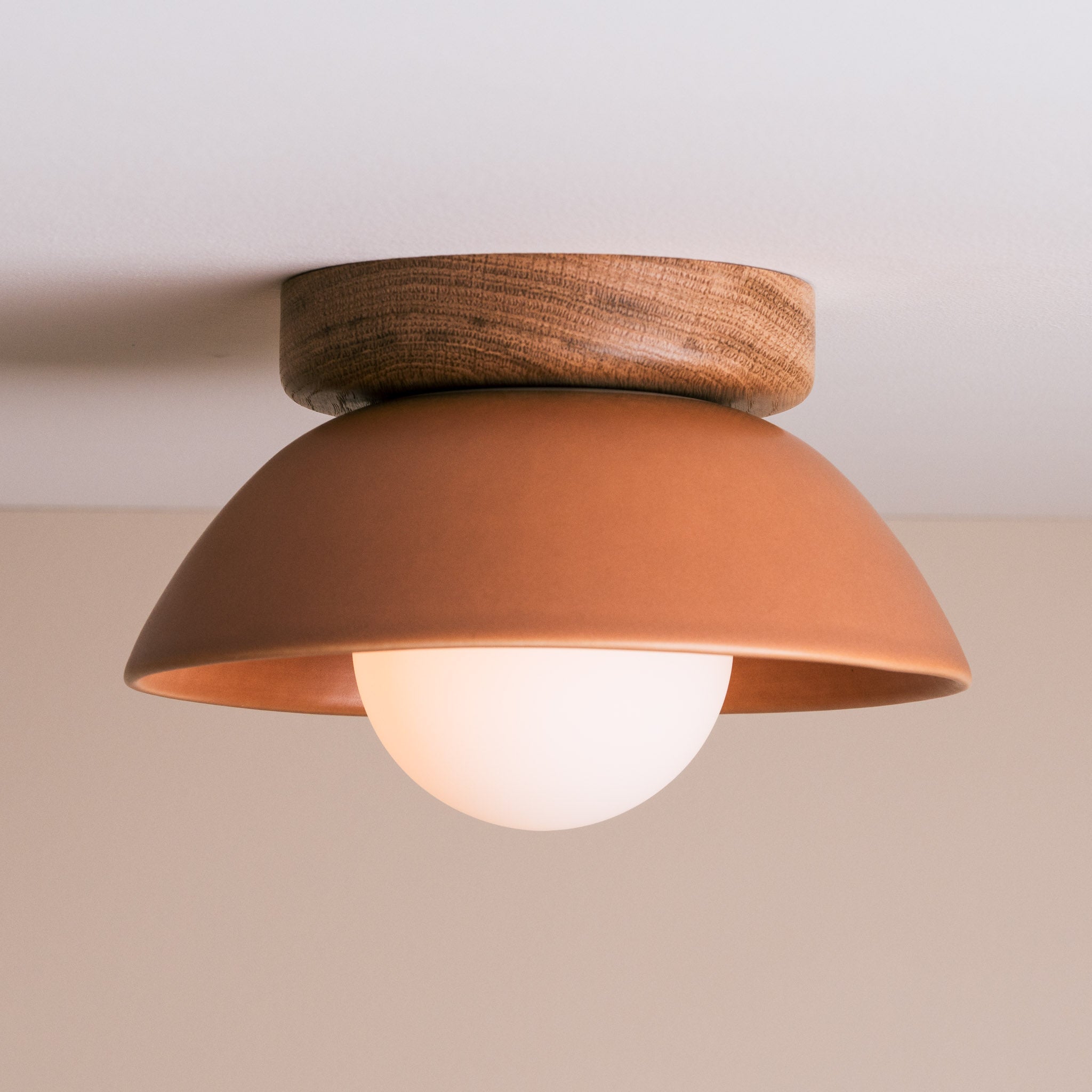 Terracotta Small Dawn Ceiling Light in Ceramic and Oak