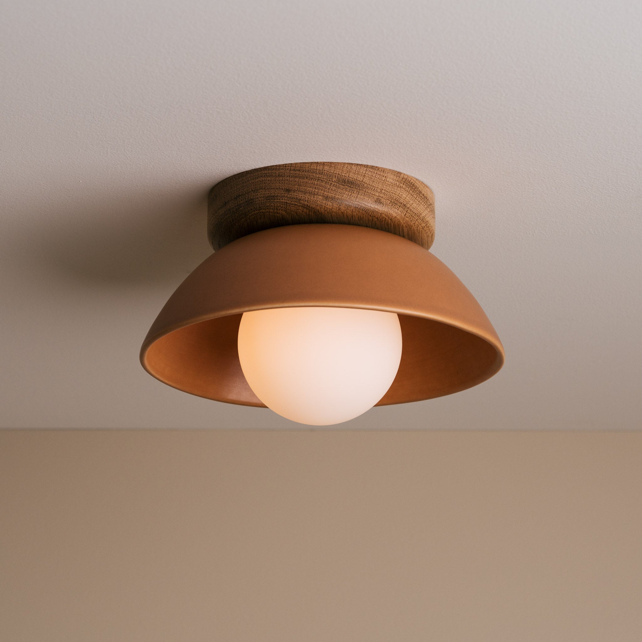 Terracotta Small Dawn Ceiling Light in Ceramic and Oak