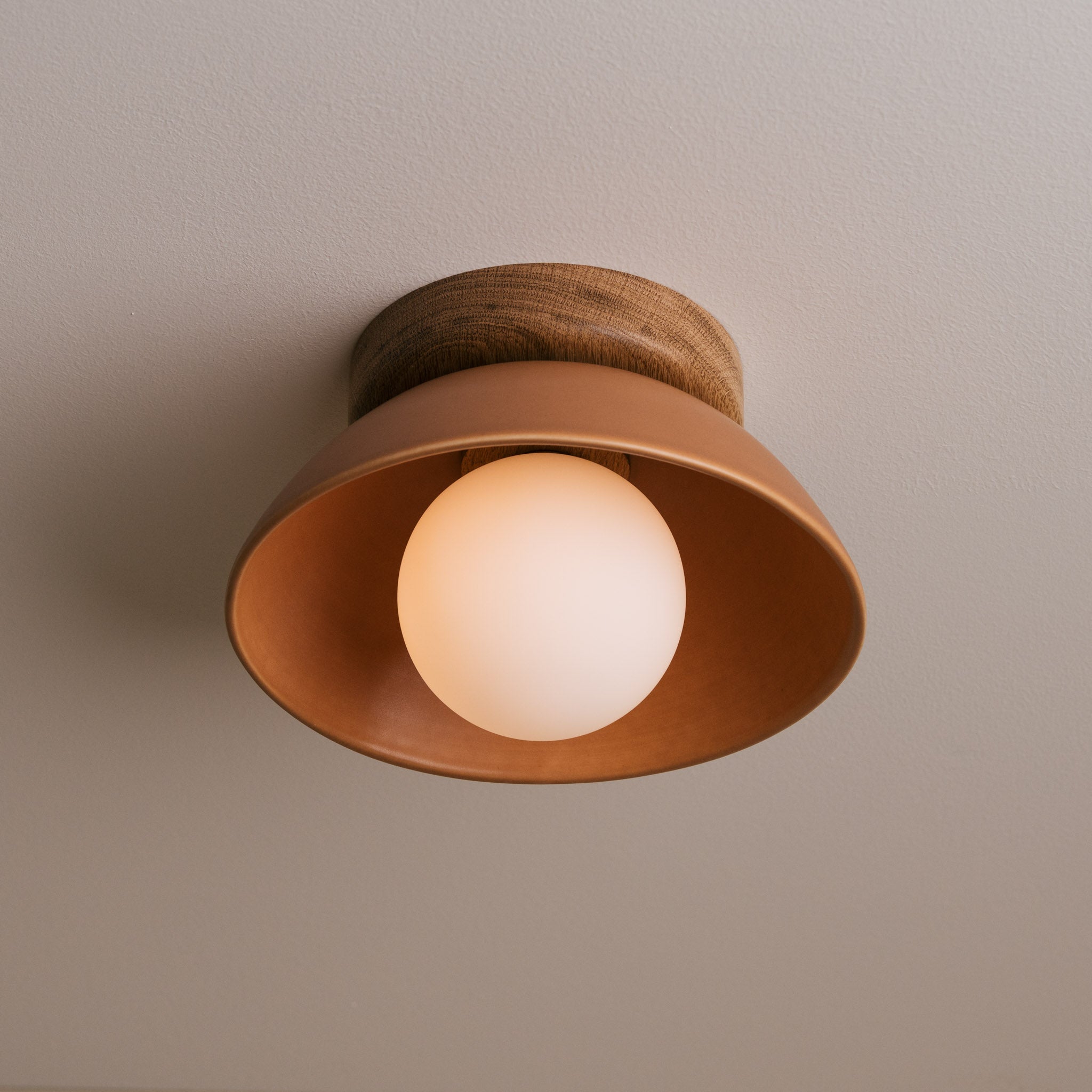 Terracotta Small Dawn Ceiling Light in Ceramic and Oak