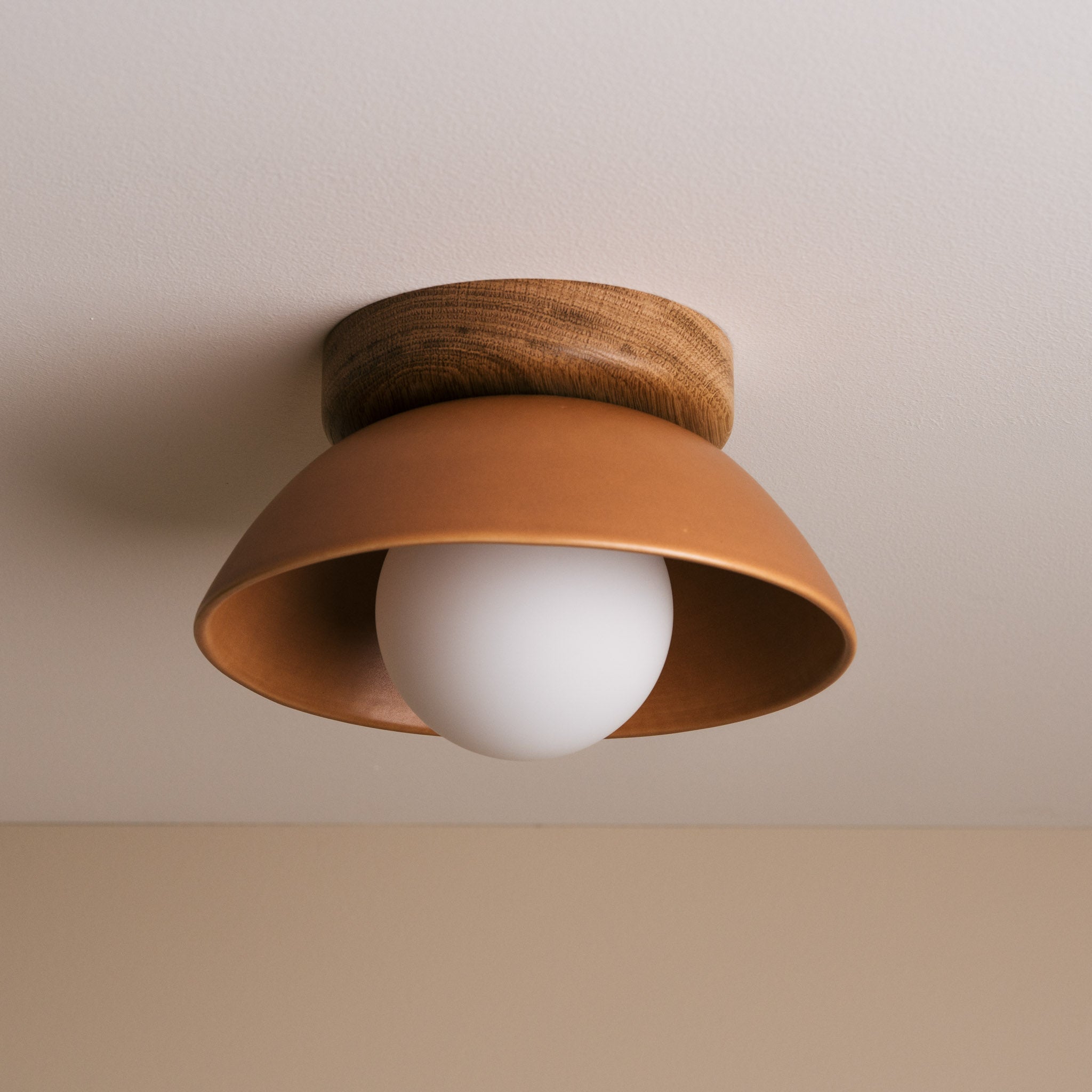 Terracotta Small Dawn Ceiling Light in Ceramic and Oak