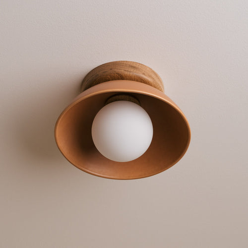 Terracotta Small Dawn Ceiling Light in Ceramic and Oak