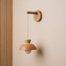 Small Dawn Hanging Wall Light in Ceramic and Oak - Terracotta