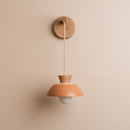 Small Dawn Hanging Wall Light in Ceramic and Oak - Terracotta