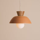 Terracotta Small Dawn Pendant Light in Ceramic and Oak