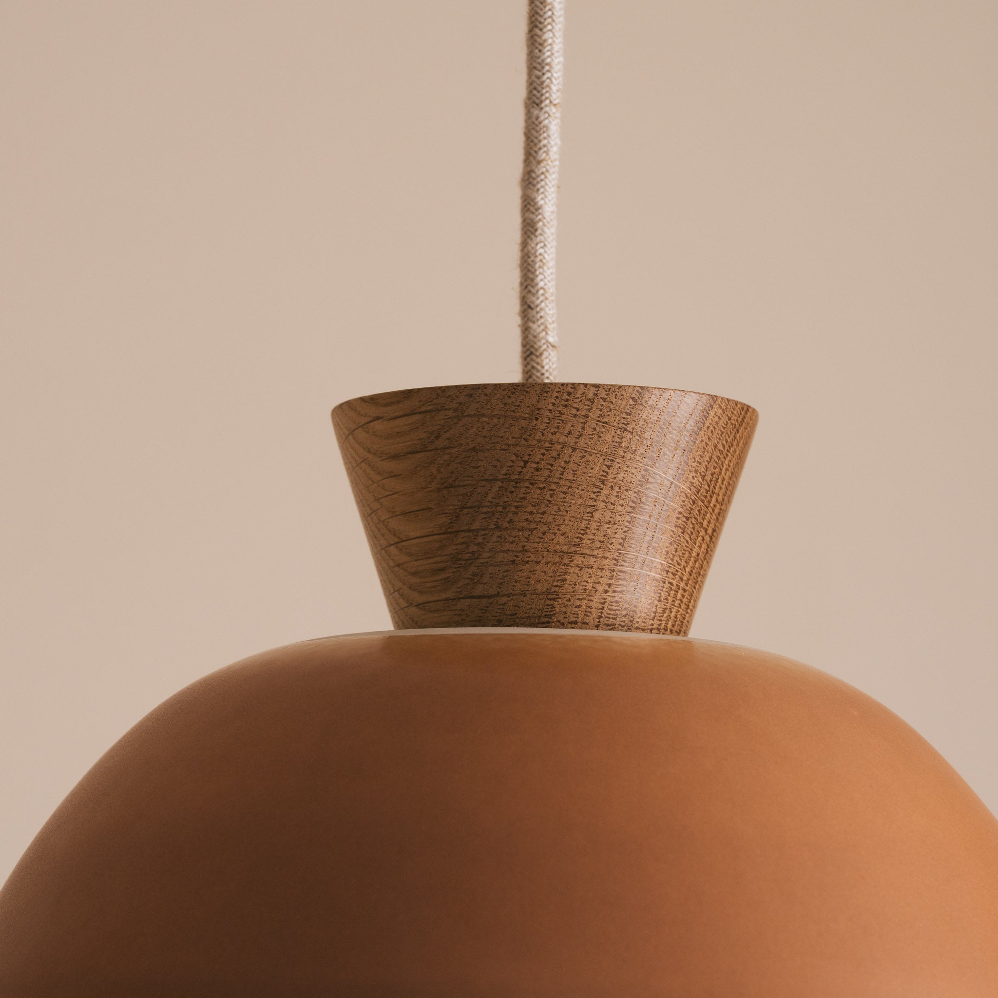 Terracotta Small Dawn Pendant Light in Ceramic and Oak