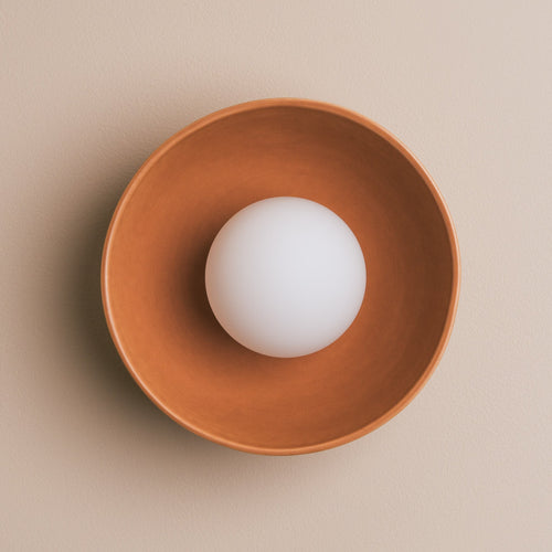 Terracotta Small Dawn Wall Light in Ceramic and Oak