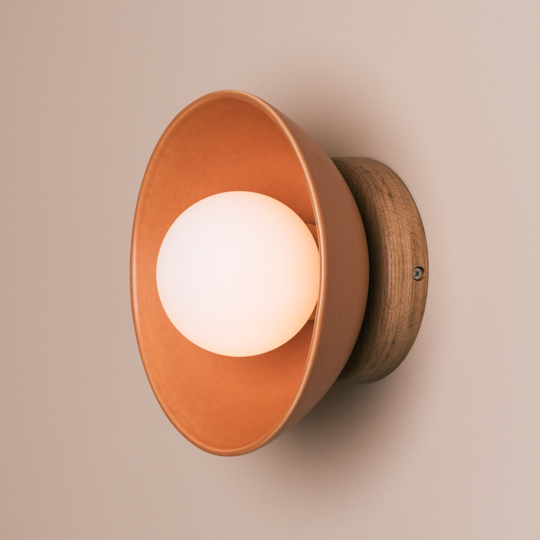 Terracotta Small Dawn Wall Light in Ceramic and Oak