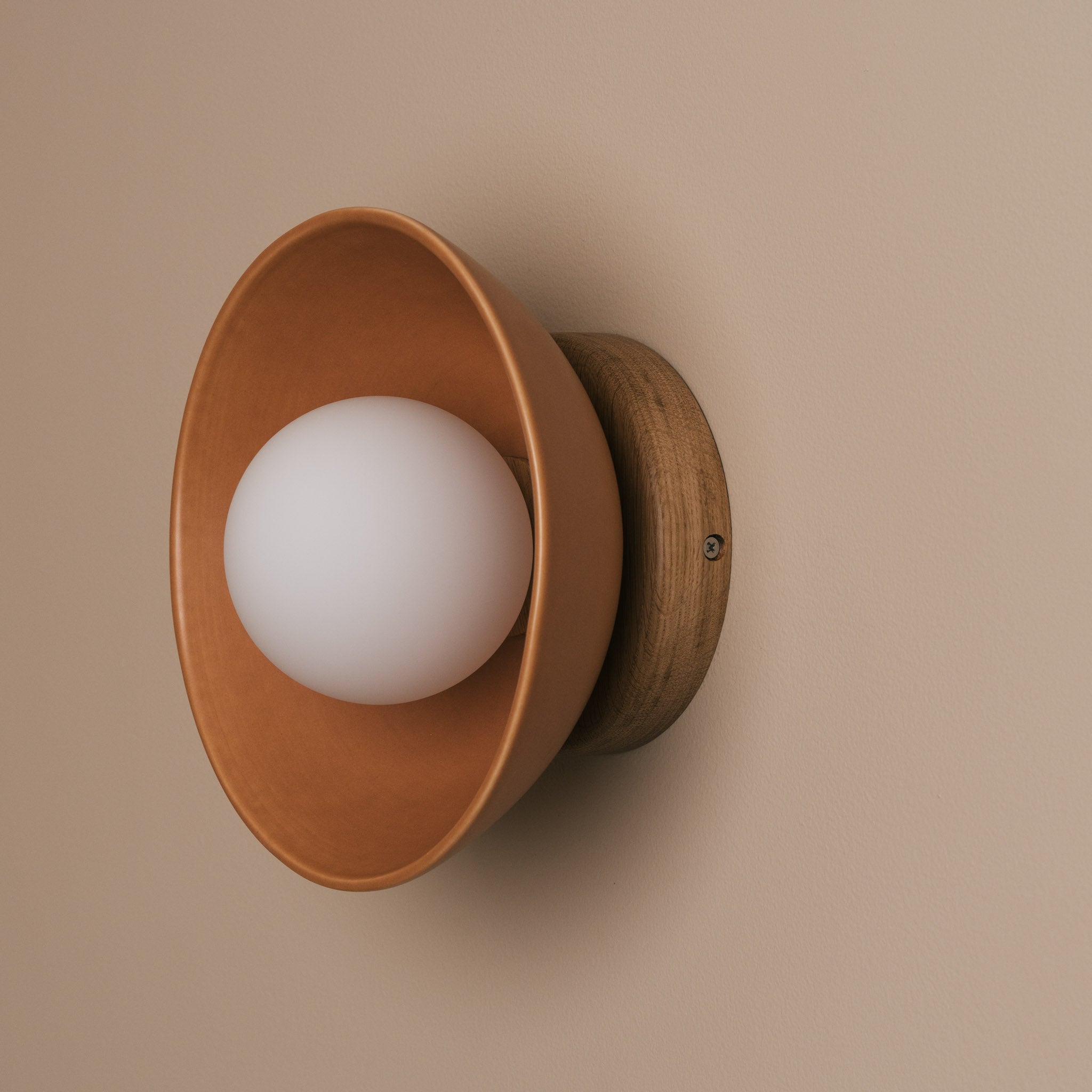 Terracotta Small Dawn Wall Light in Ceramic and Oak