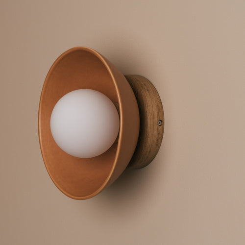 Terracotta Small Dawn Wall Light in Ceramic and Oak