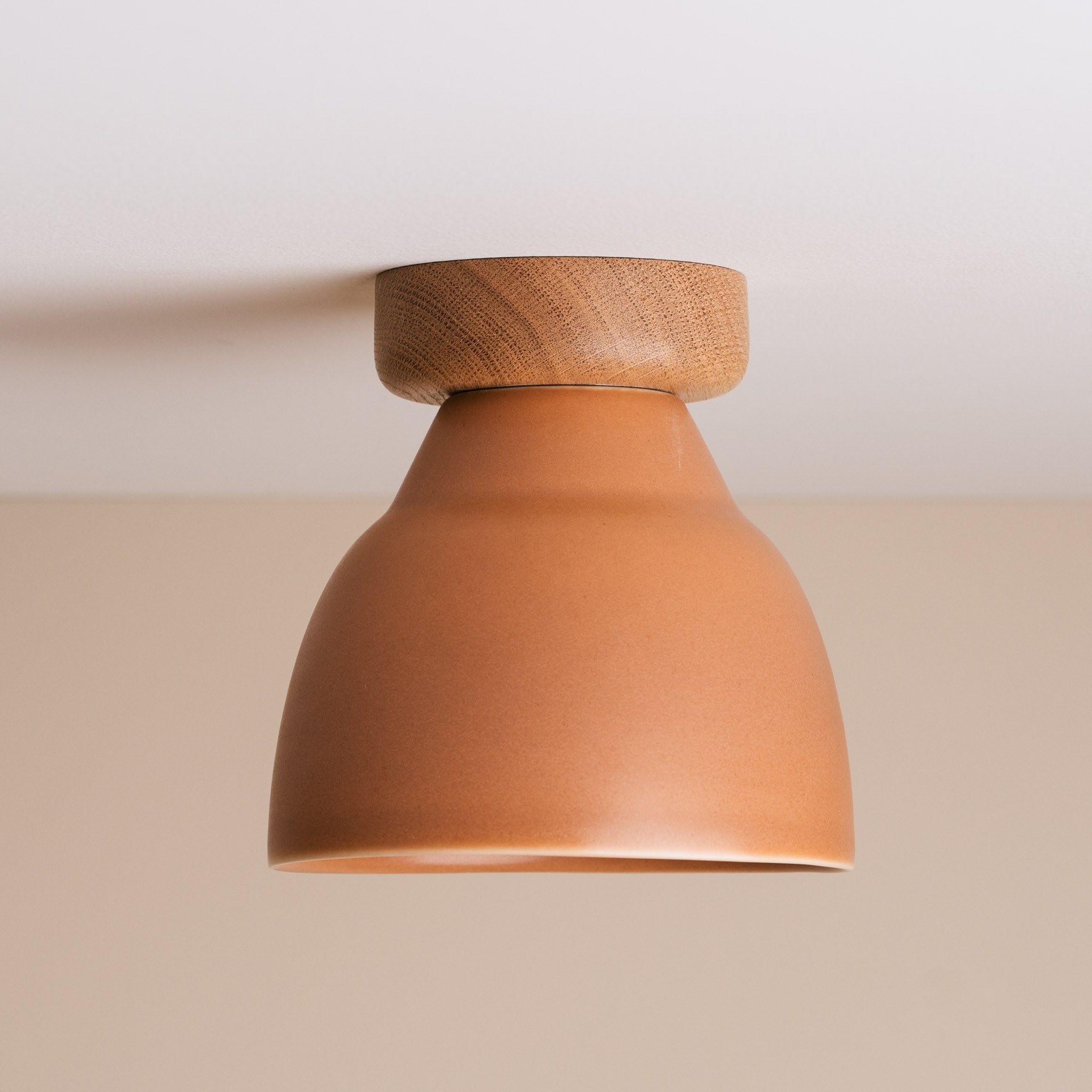 Terracotta Small Element Flush Mount Ceiling Light in Ceramic and Oak