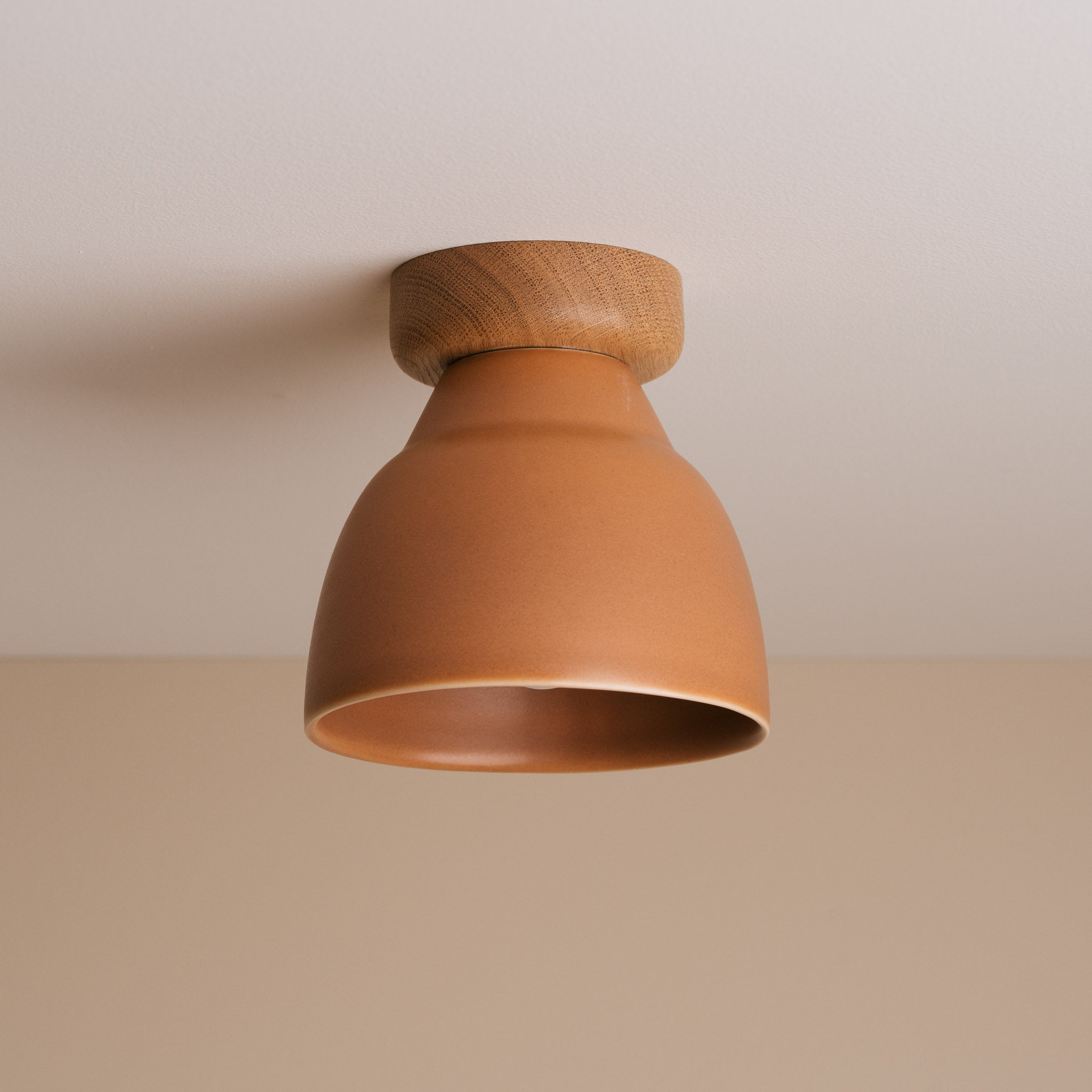 Terracotta Small Element Flush Mount Ceiling Light in Ceramic and Oak