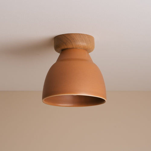 Terracotta Small Element Flush Mount Ceiling Light in Ceramic and Oak