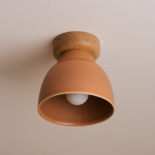 Terracotta Small Element Flush Mount Ceiling Light in Ceramic and Oak