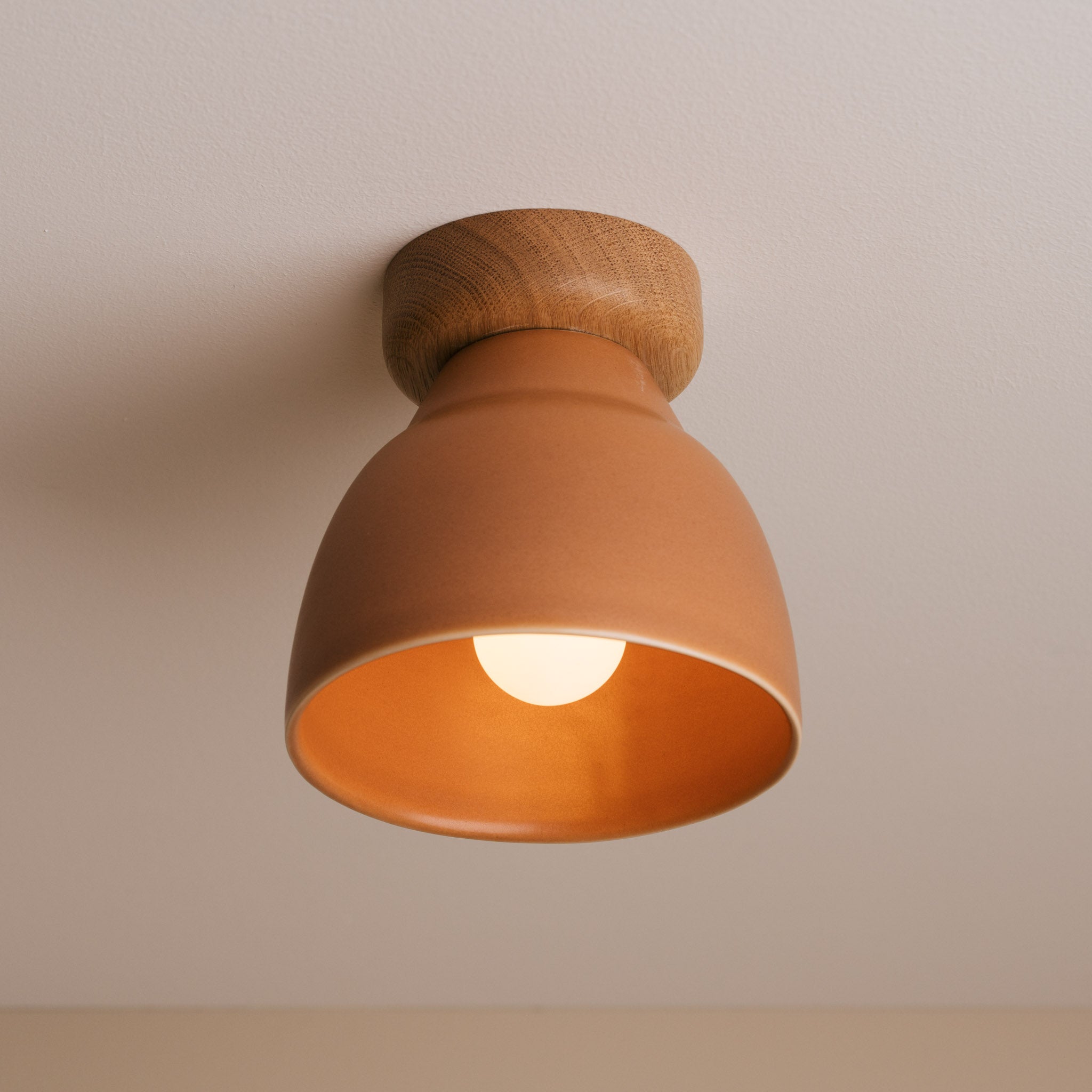 Terracotta Small Element Flush Mount Ceiling Light in Ceramic and Oak