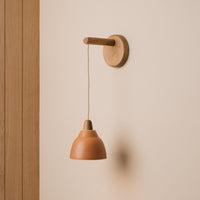 Small Element Hanging Wall Light in Ceramic and Oak - Terracotta