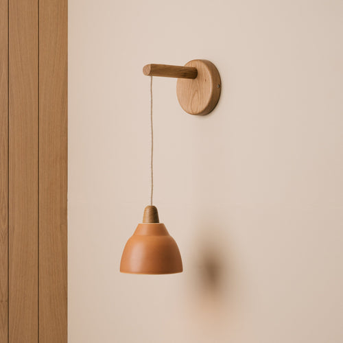 Small Element Hanging Wall Light in Ceramic and Oak - Terracotta
