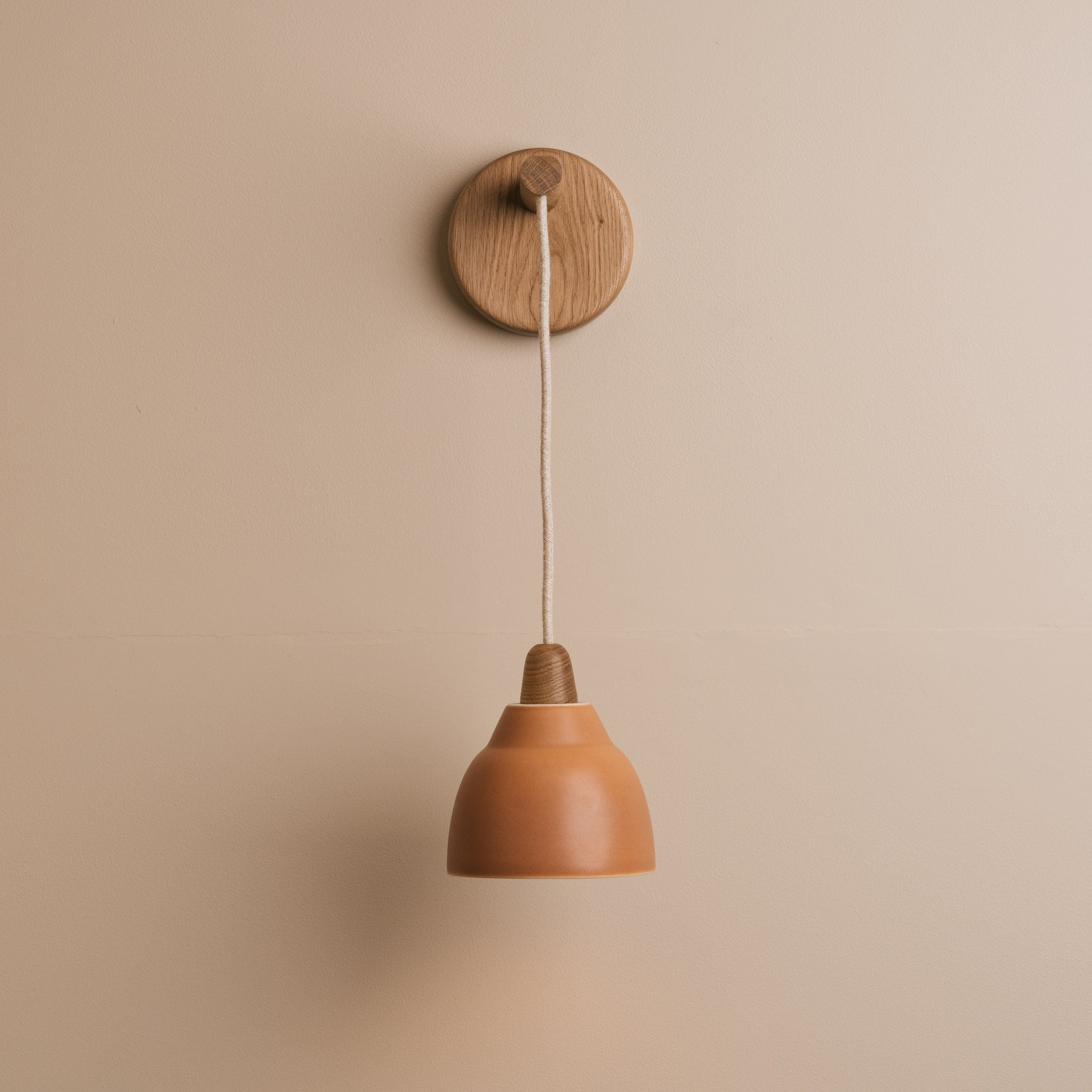 Small Element Hanging Wall Light in Ceramic and Oak - Terracotta