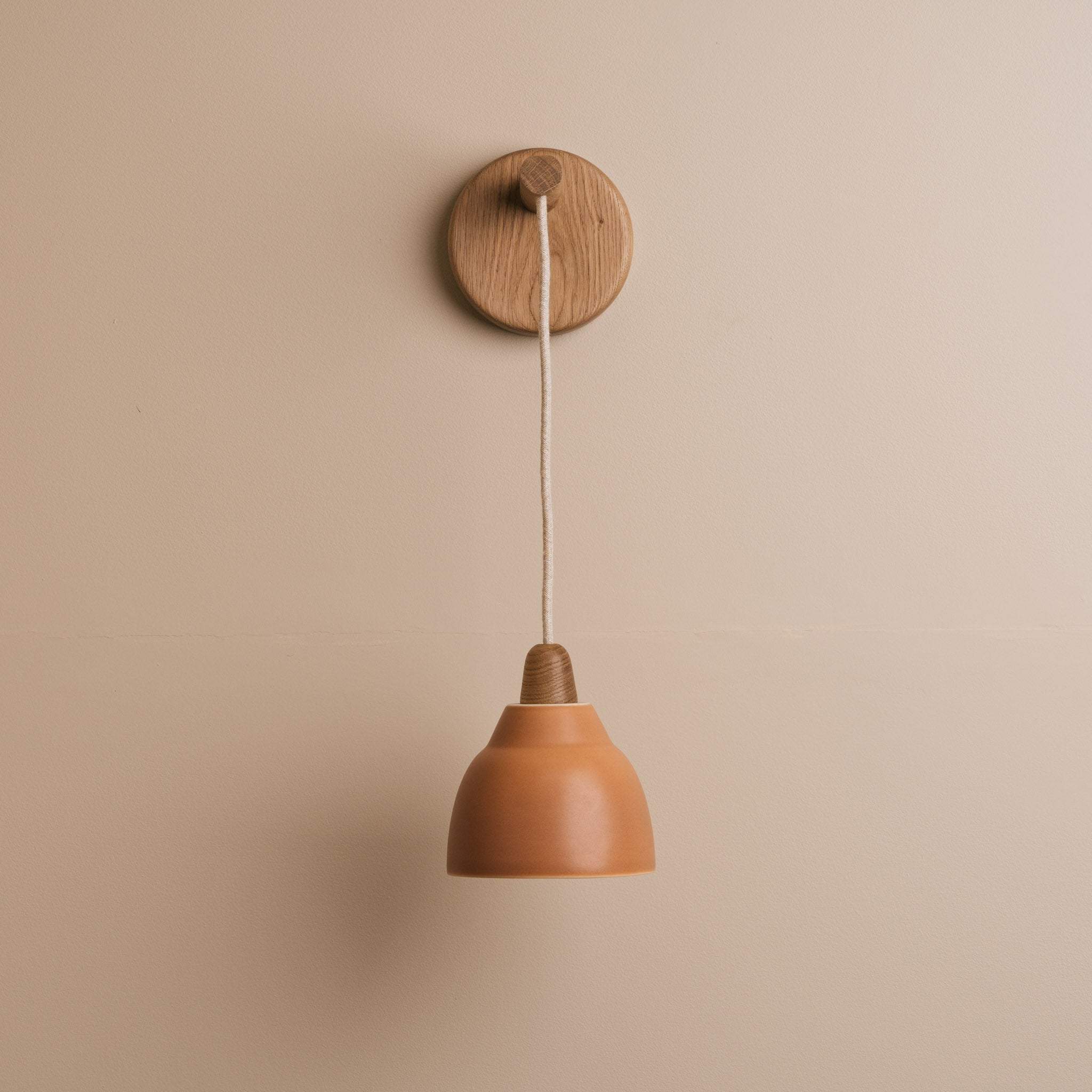 Small Element Hanging Wall Light in Ceramic and Oak - Terracotta