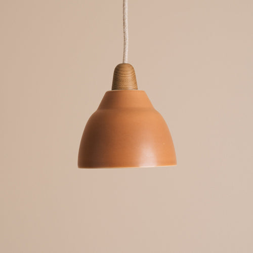 Small Terracotta Element Light in Ceramic and Oak
