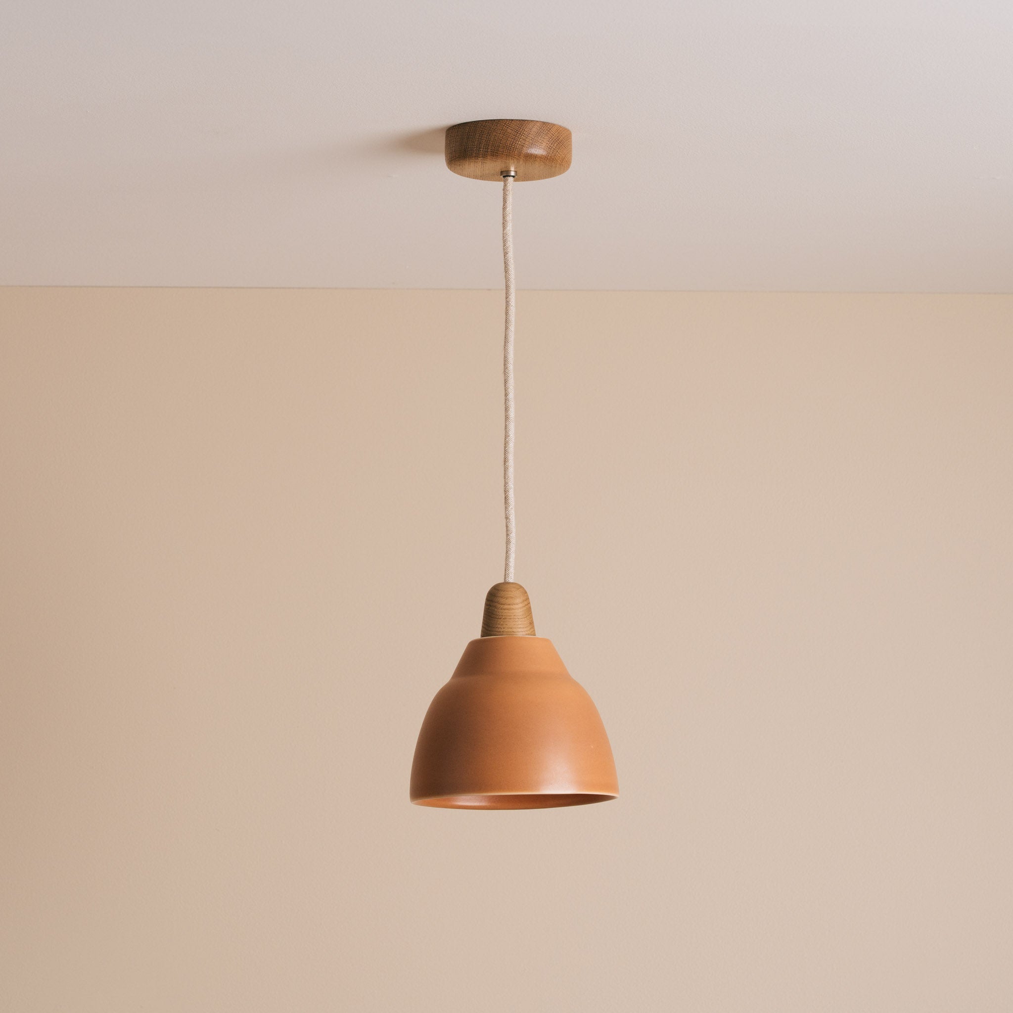 Small Terracotta Element Light in Ceramic and Oak