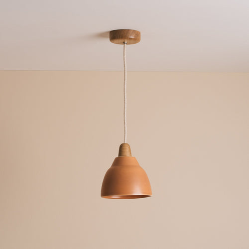 Small Terracotta Element Light in Ceramic and Oak