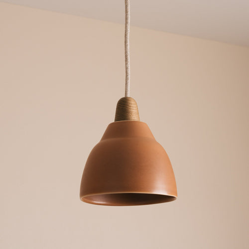 Small Terracotta Element Light in Ceramic and Oak